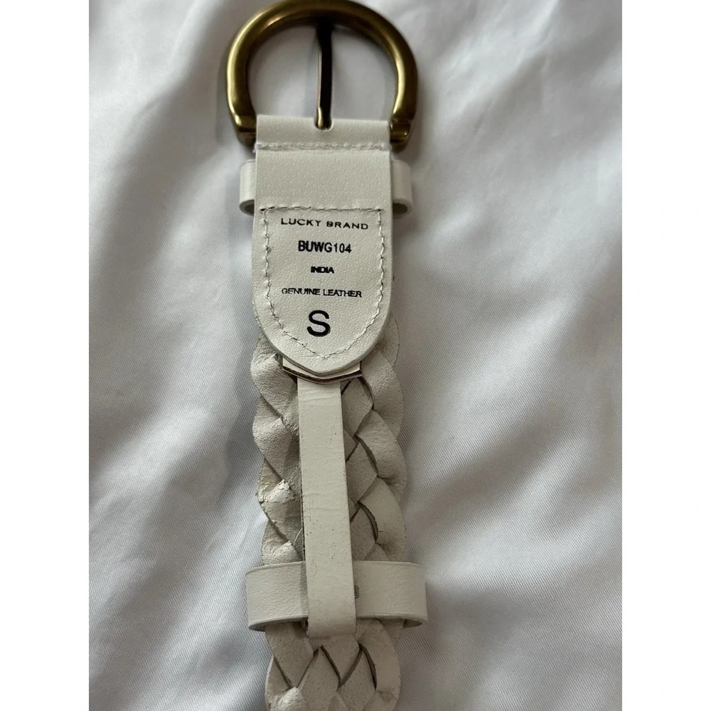 Lucky Brand Womens Small White Braided Leather Belt